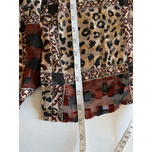 1685 90s Vintage Animal Print Sheer Chiffon Button Up Oversized Blouse - Picture 6 of 6